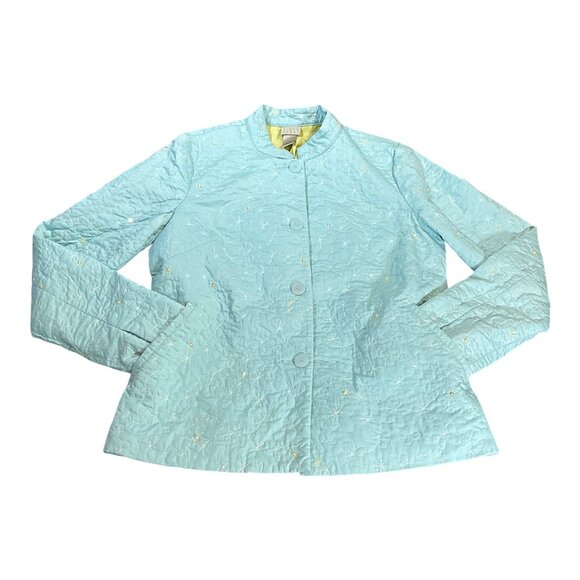 Sigrid Olsen Jacket Womens S Aqua Quilt Embroidery Floral Short Office Party - Picture 1 of 16